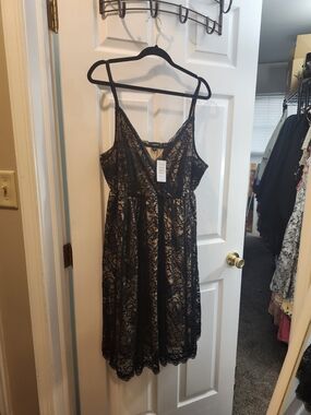 Torrid Black Lace Overlay Spaghetti Strap Dress with Nude Lining, 3X, NWT